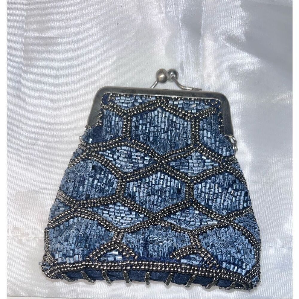 Elegant Blue Beaded Clutch